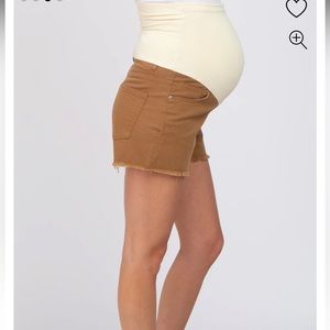 Mocha Fringe Hem Maternity Denim Shorts